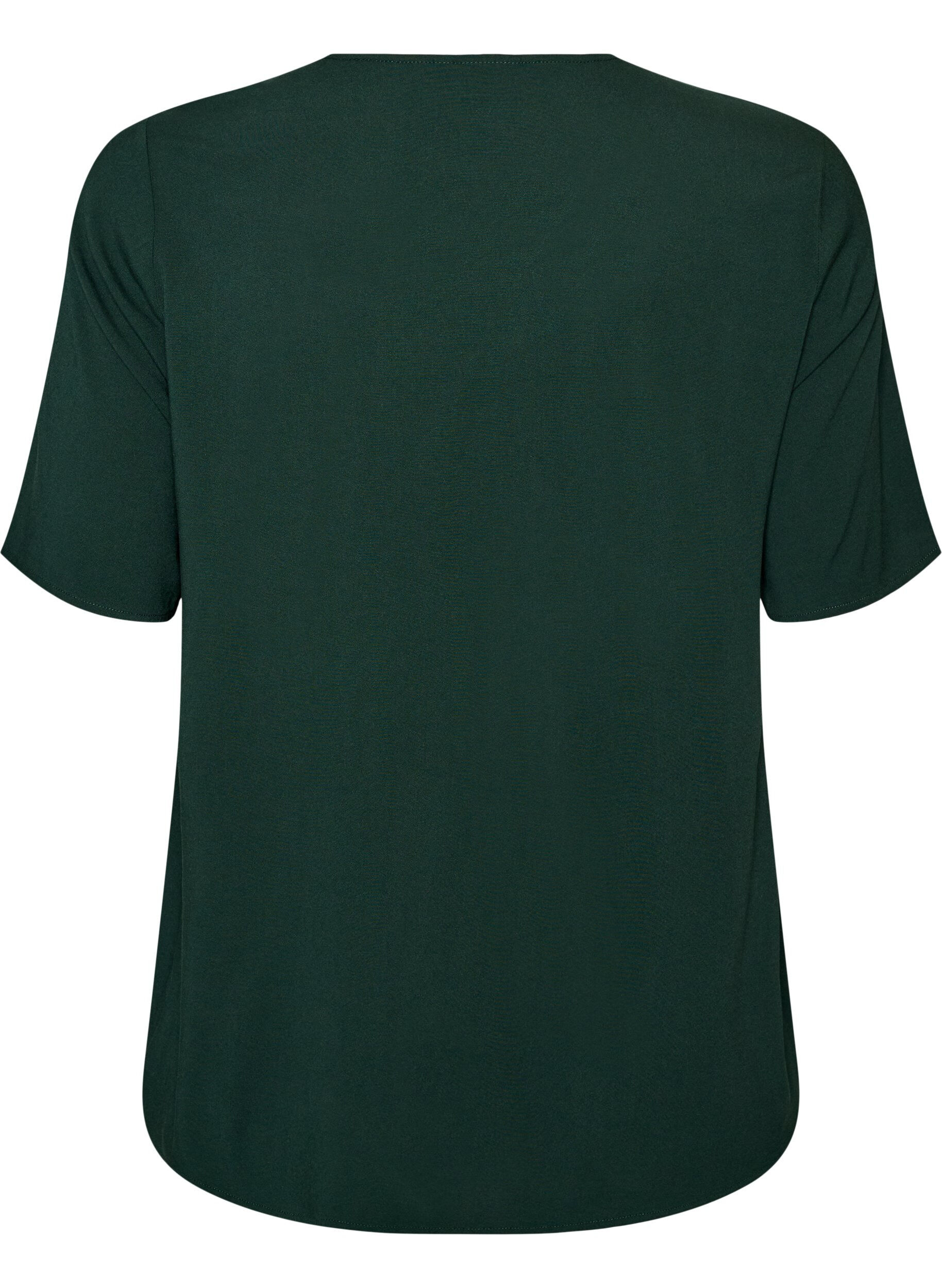 ZizziKort&aelig;rmet v&aelig;vet bluse med rund hals, Gr&oslash;n, Packshot image number 1
