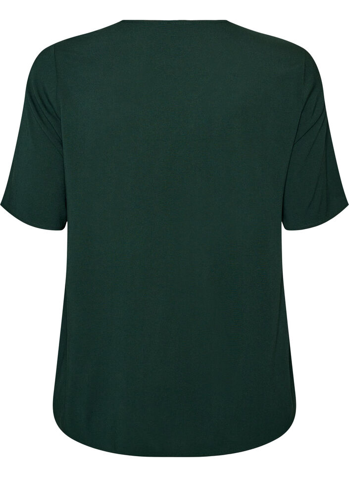 Kort&aelig;rmet v&aelig;vet bluse med rund hals, Gr&oslash;n, Packshot image number 1