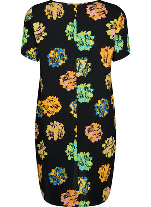 Printet kjole med korte ærmer, Black Big Flower, Packshot image number 1