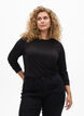 Ensfarvet bluse med lange &aelig;rmer, Sort, Model image number 0