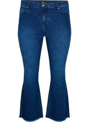 Ellen bootcut jeans med rå kant , Blue denim, Packshot image number 0