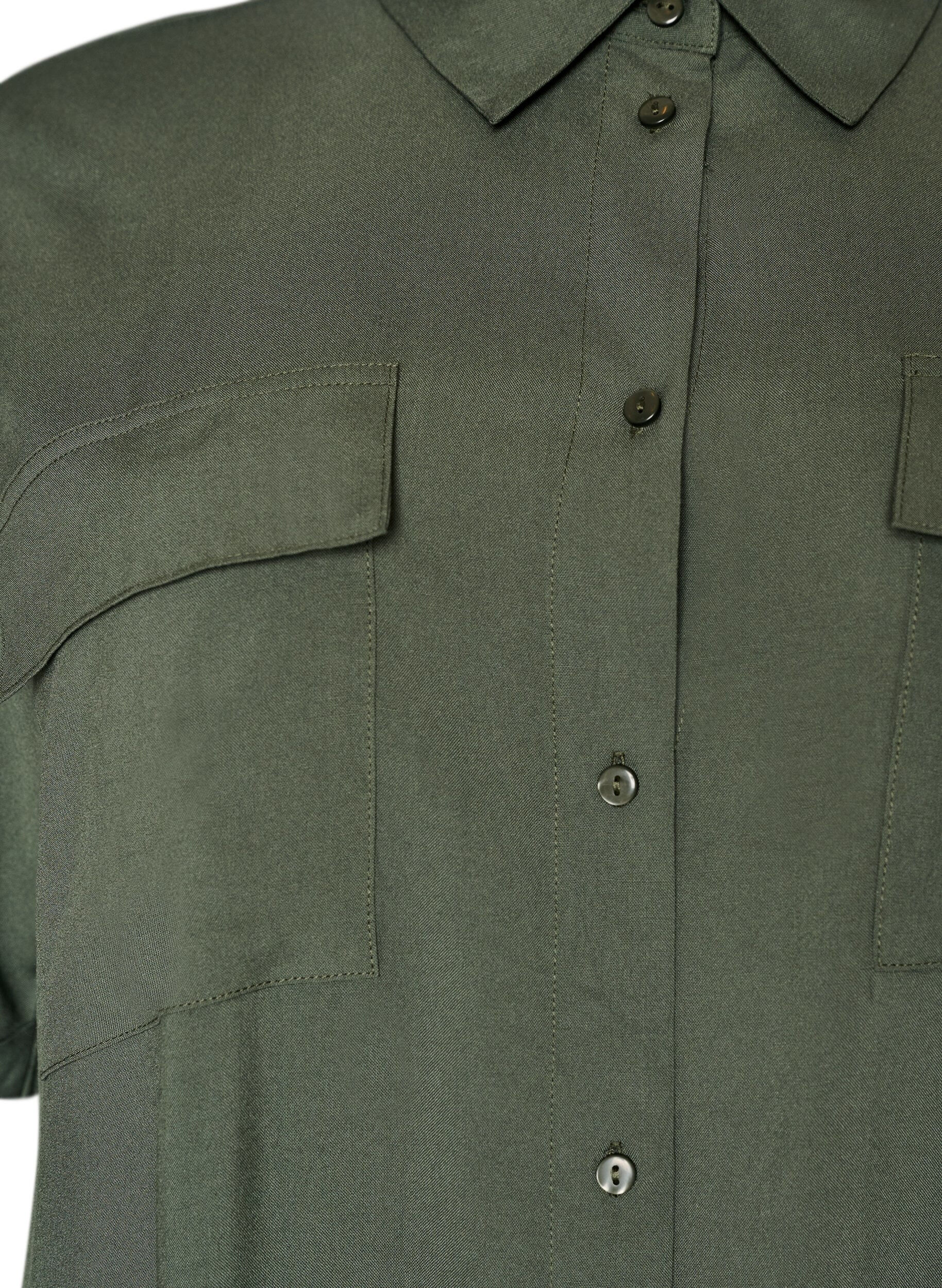 Zizzi Lang skjortekjole med korte &aelig;rmer, Gr&oslash;n, Packshot image number 2