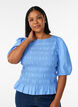 Smockbluse med fl&aelig;sekant og b&aring;dhals, Bl&aring;, Model image number 0