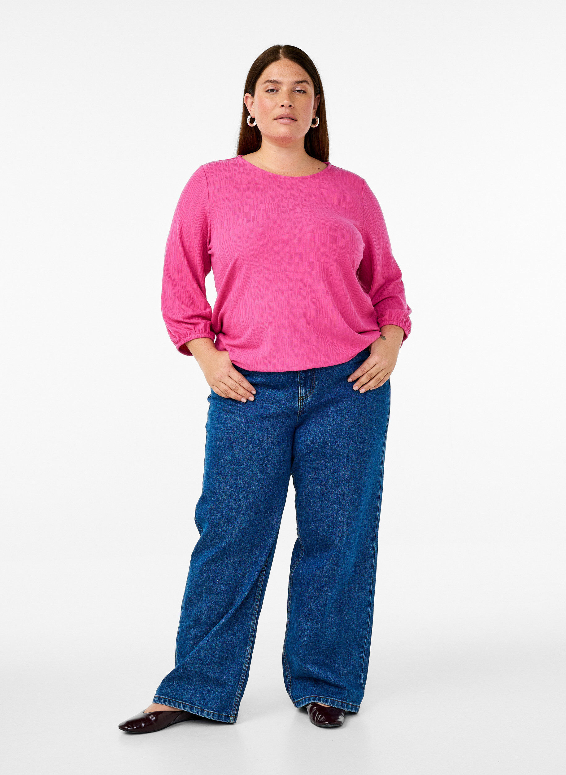 ZizziBluse med struktur og 3/4 &aelig;rmer, Lyser&oslash;d, Model image number 1