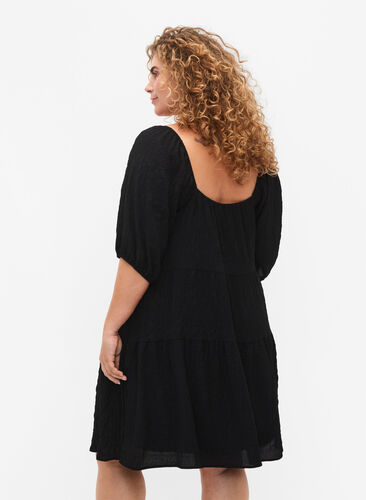 A-formet kort kjole med v-hals, Black, Model image number 1