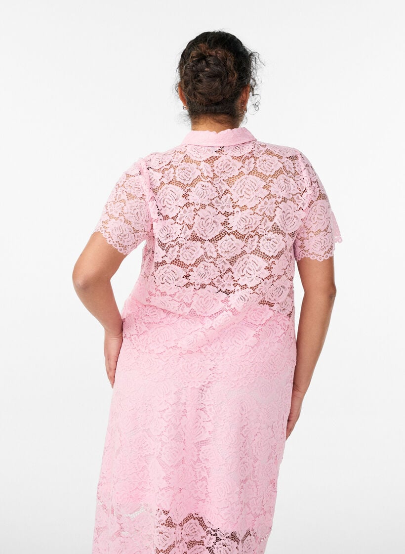 Skjortebluse i blonde med perleknapper, Lyser&oslash;d, Model image number 2