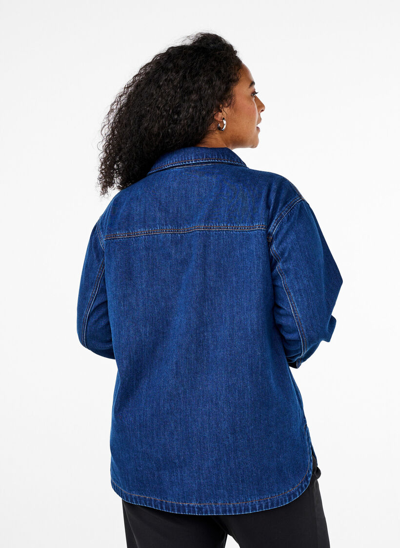 Denim bluse med krave, Unwashed, Model image number 1