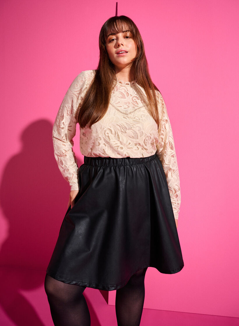 Langærmet blondebluse, Champagne, Image image number 0