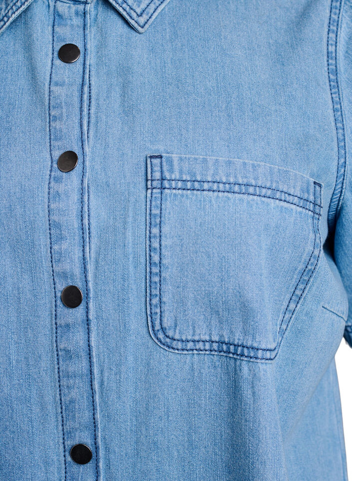 Denim skjortekjole med korte &aelig;rmer, Bl&aring;, Packshot image number 2