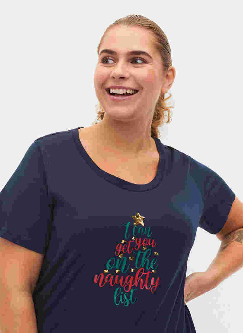 Jule t-shirt i bomuld, Navy Blazer Text, Model image number 1