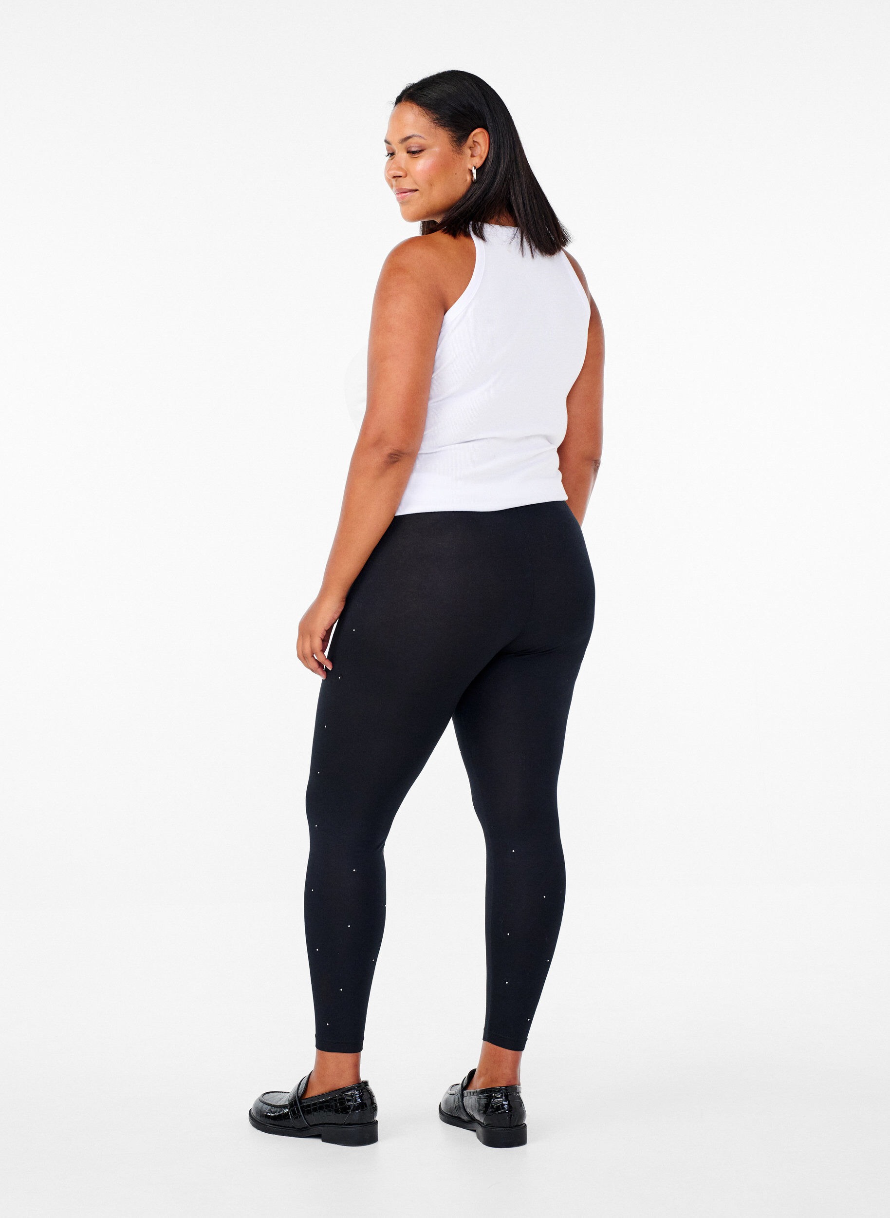 Zizzi Viskose leggings med rhinesten, Black, Model image number 1