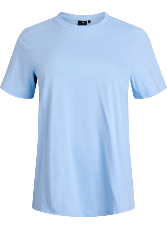 Basis t-shirt i bomuld med rund hals, Bl&aring;, Packshot image number 0