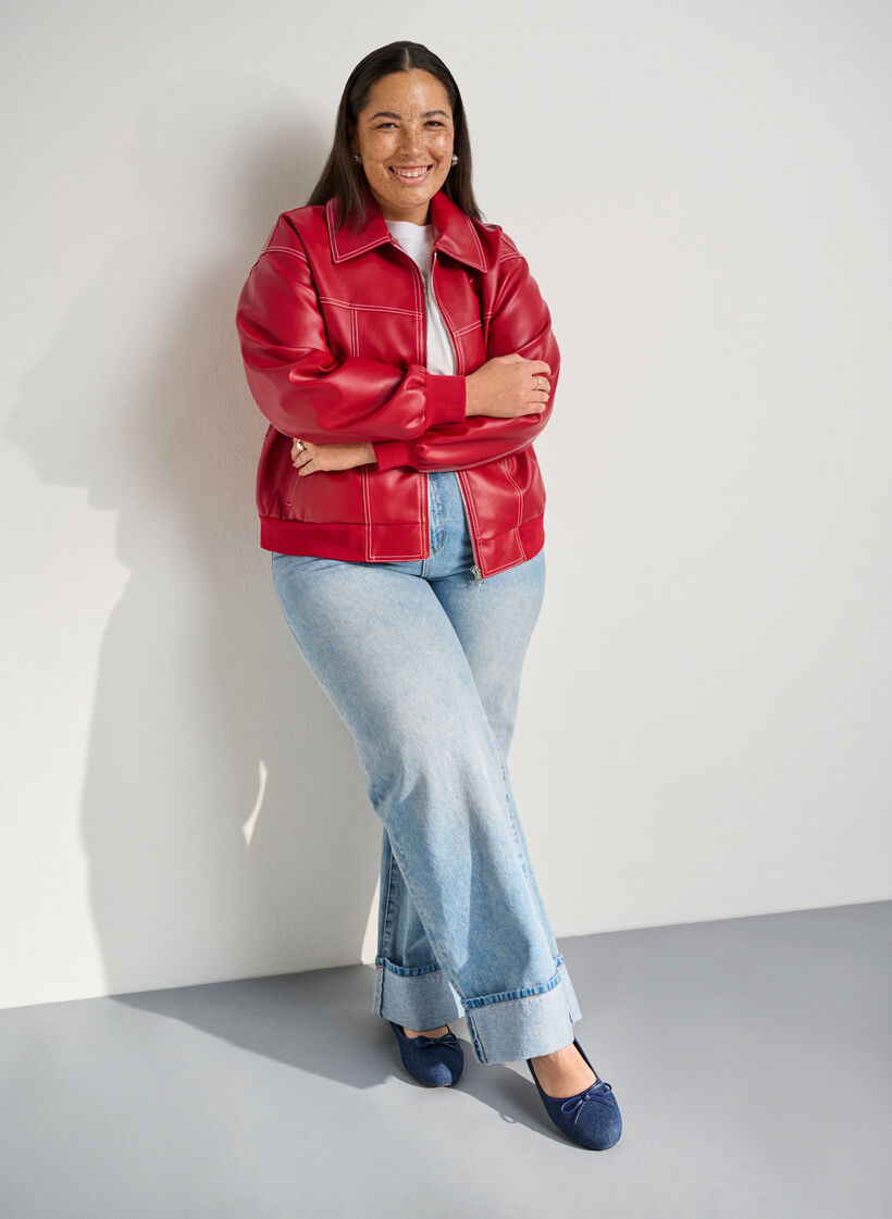 Wide fit - Ballerina i denim med sløjfe, Blå, Image