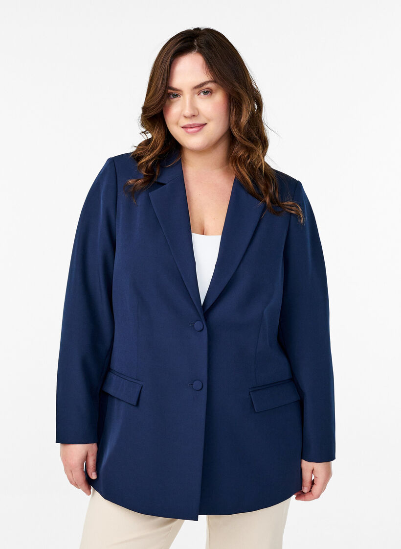 Klassisk blazer med knaplukning, Bl&aring;, Model image number 0