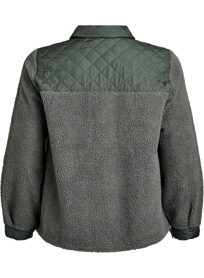 Fleecejakke med quiltede detaljer, Grøn, Packshot image number 1