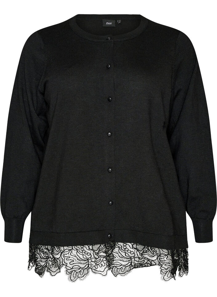 Cardigan med bred blondekant , Sort, Packshot image number 0