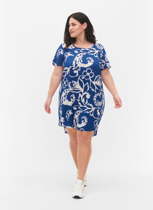 Printet kjole med korte ærmer, Blue Artist AOP, Model image number 2