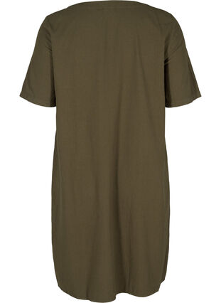 Kortærmet bomulds kjole med knapper, Ivy Green, Packshot image number 1