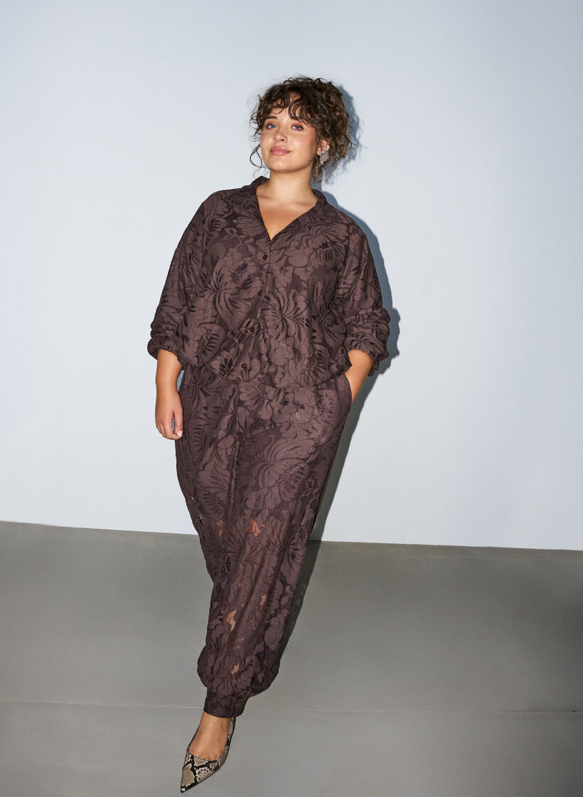 Bomberjakke med blomsterjacquard, Brun, Model image number 1