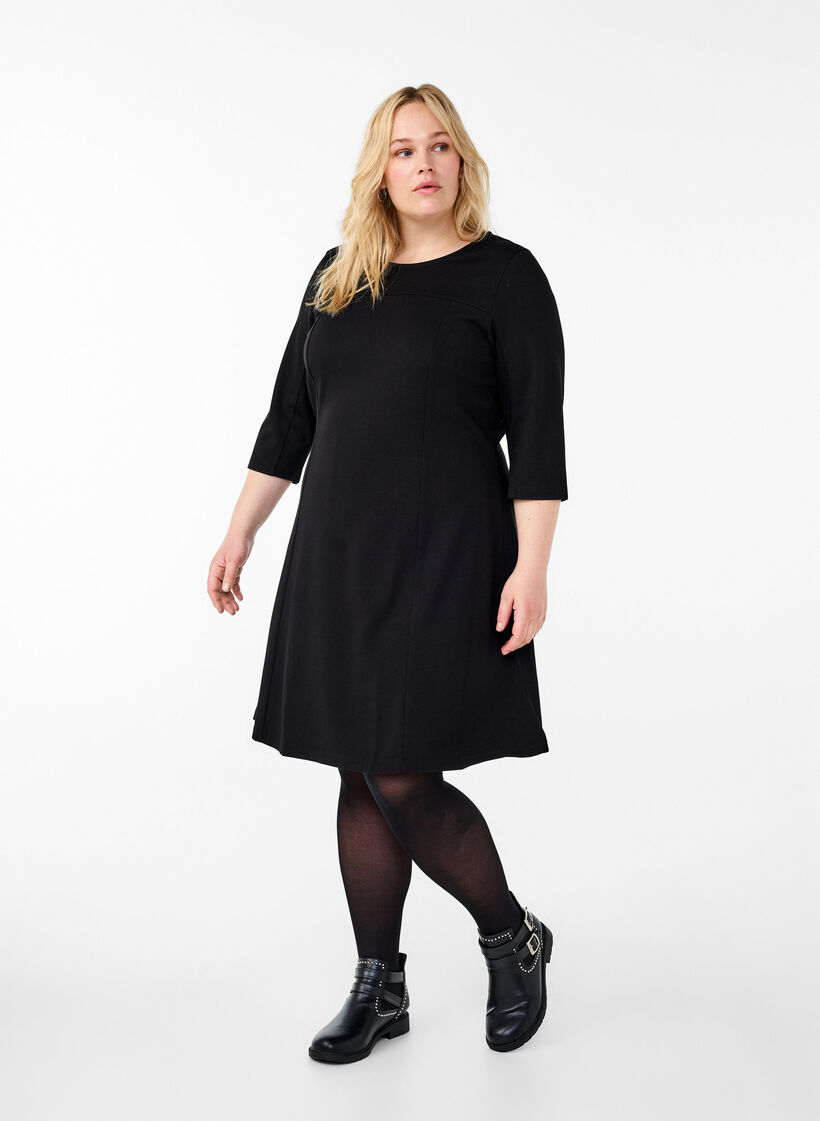 A-formet kjole med 3/4 &aelig;rmer, Sort, Model image number 1