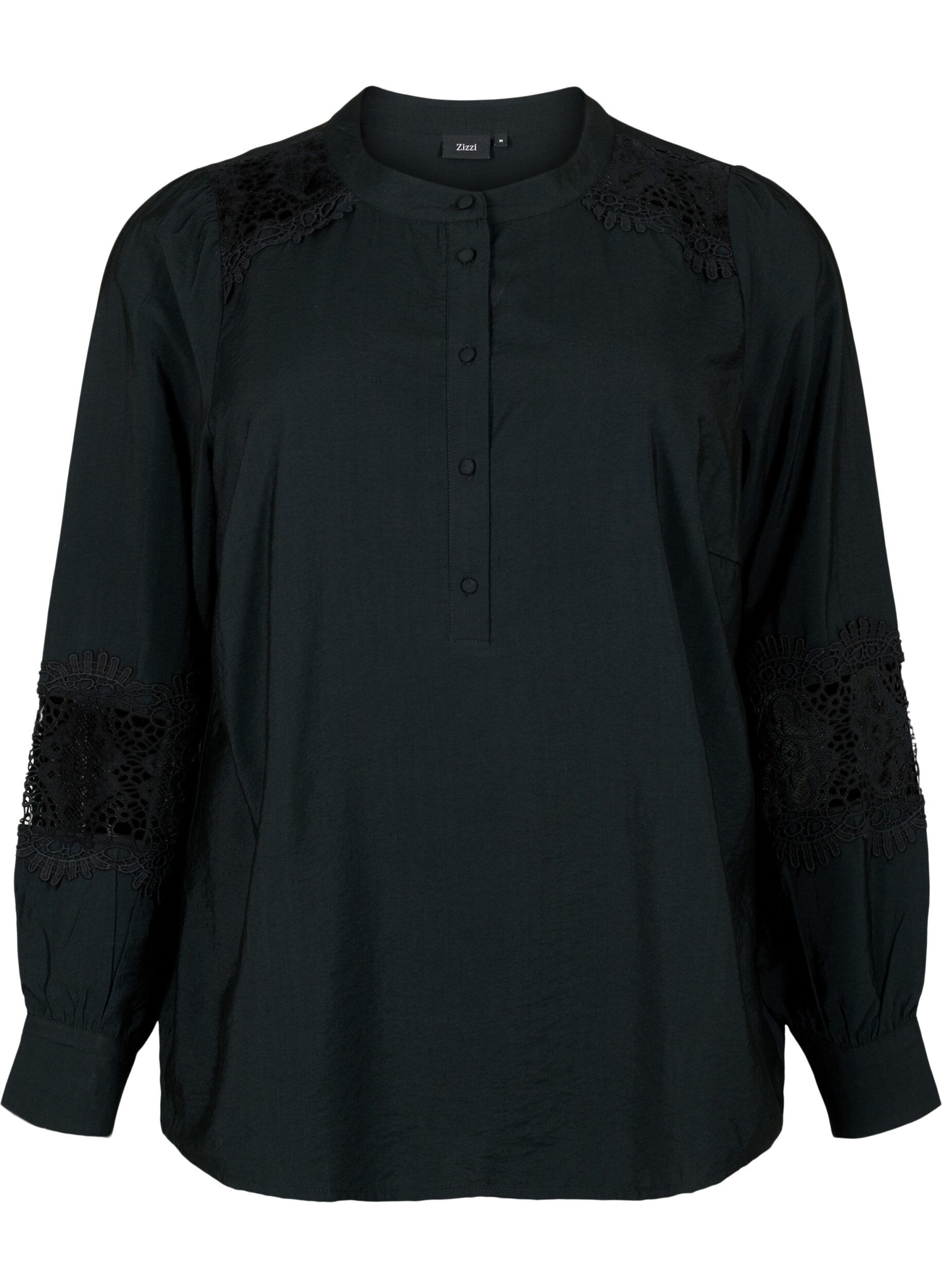 Zizzi Viskosebluse med h&aelig;klede detaljer, Black, Packshot image number 0