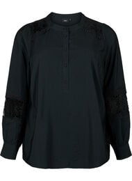 Viskosebluse med hæklede detaljer, Black