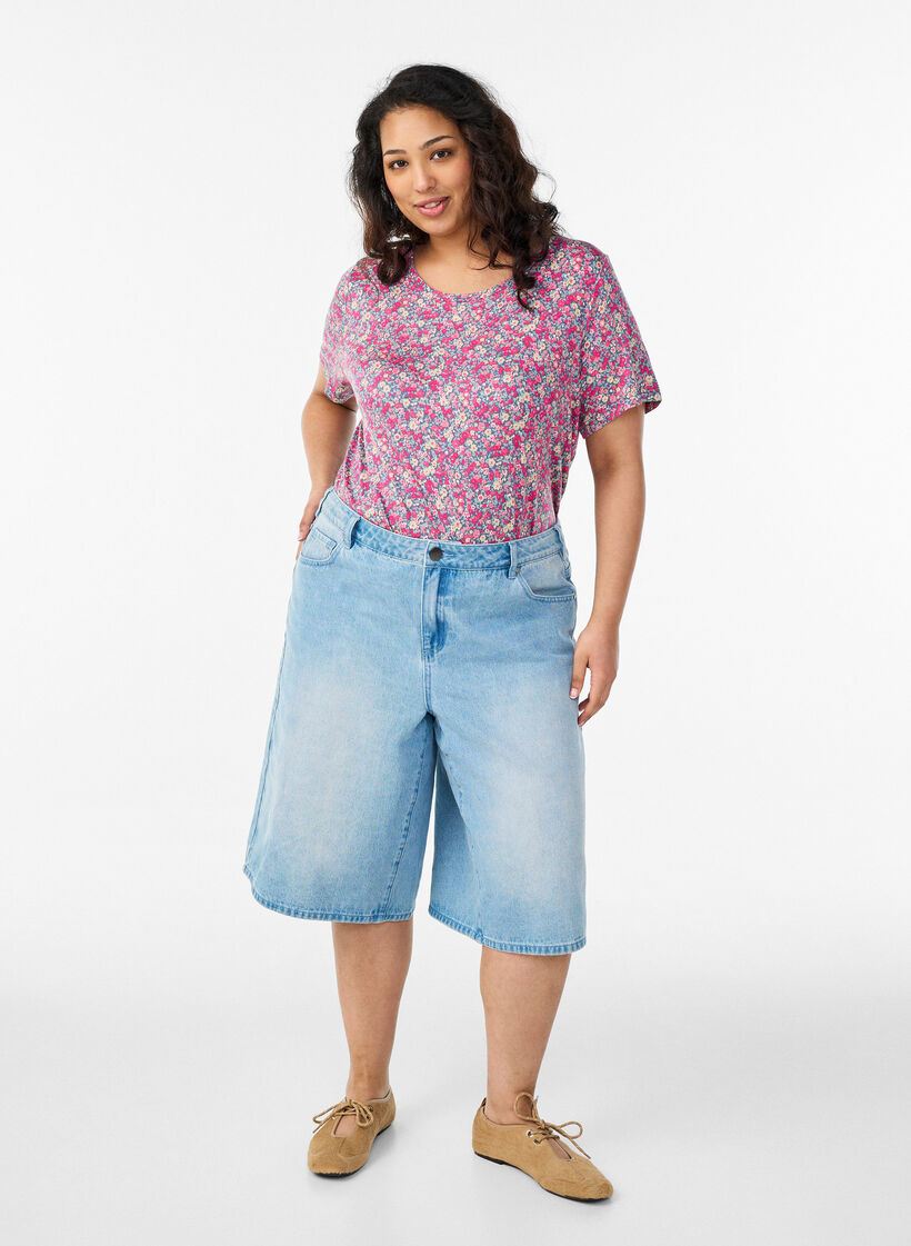 T-shirt med blomsterprint, Lyser&oslash;d, Model image number 1