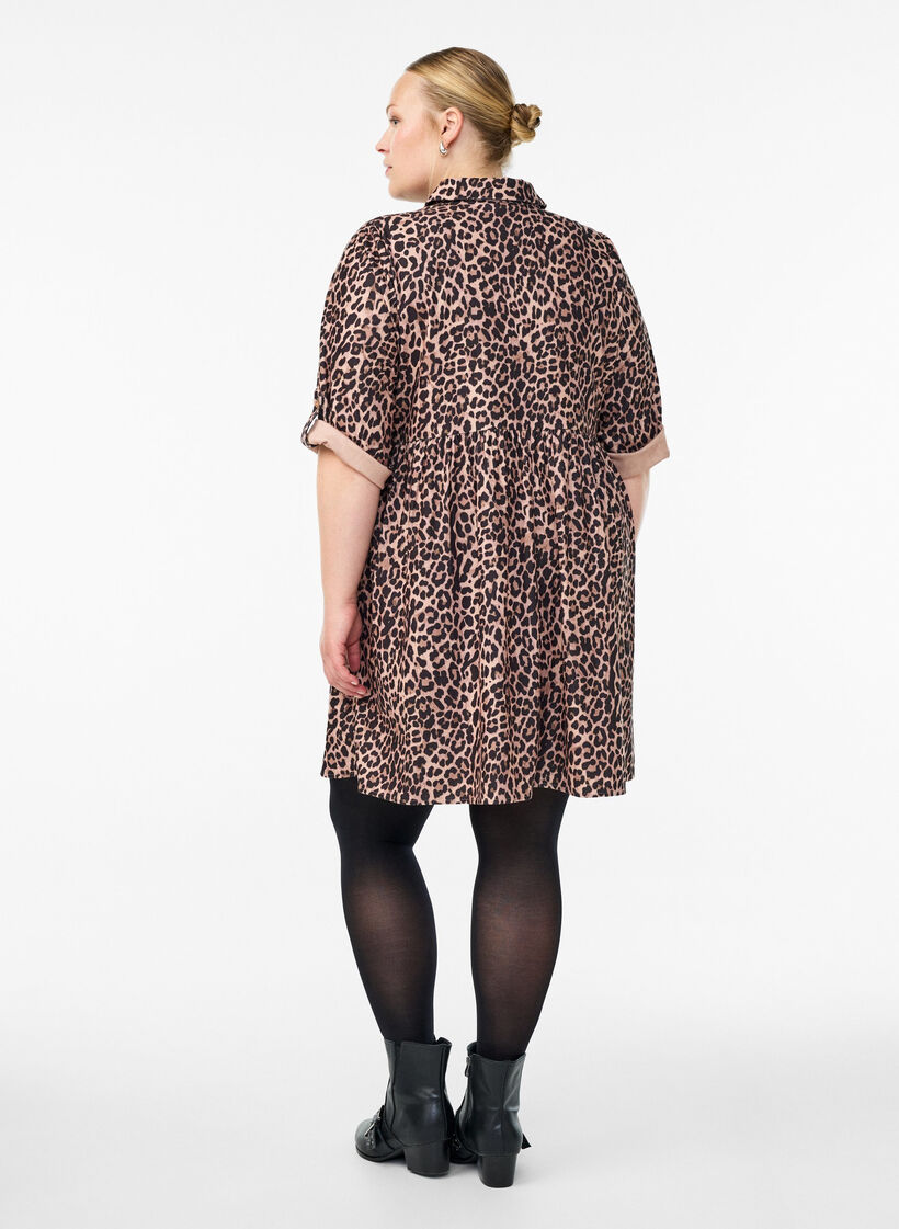 Fløjlskjole med leopardprint, Brun, Model image number 2