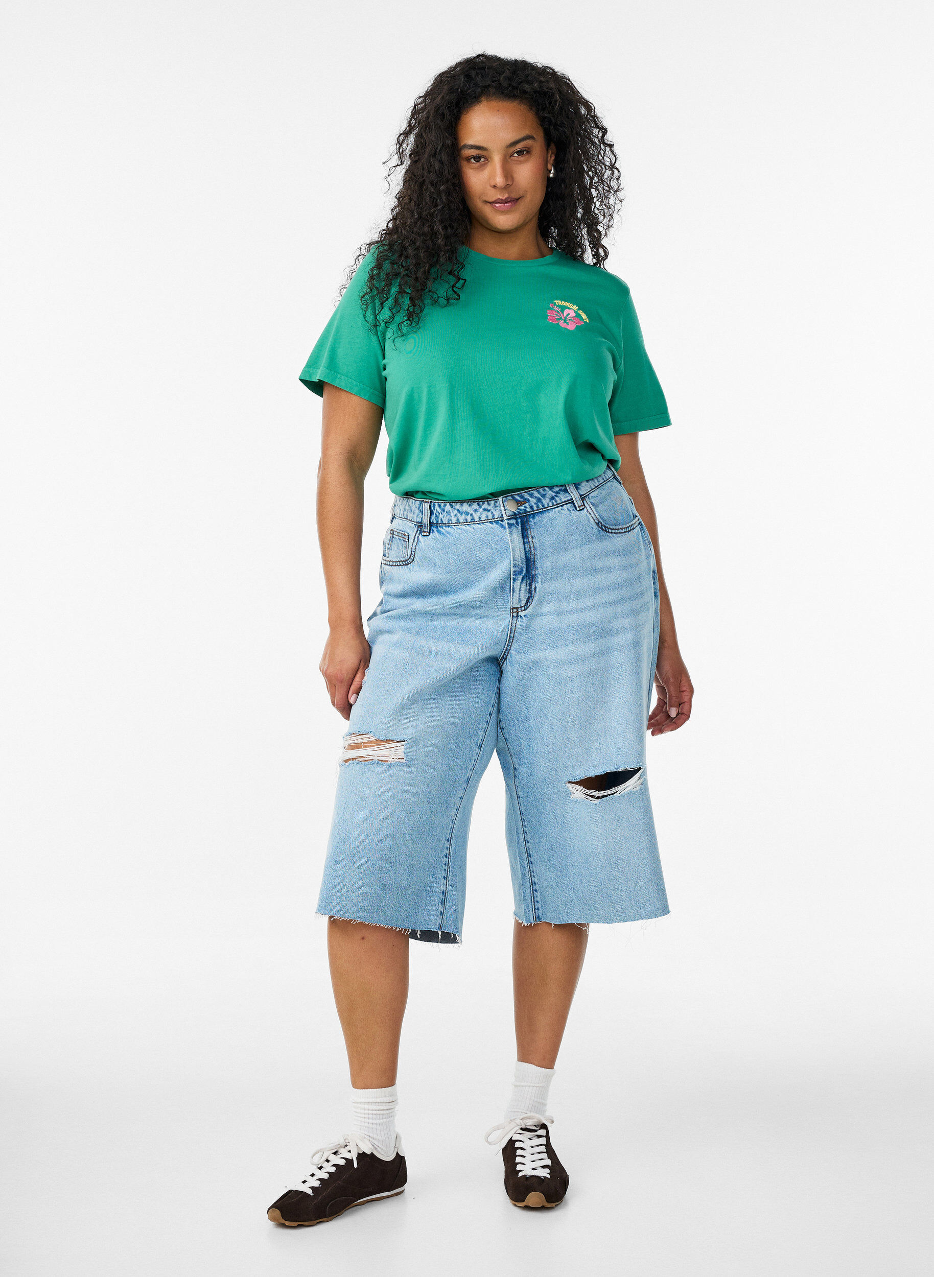 ZizziT-shirt i &oslash;kologisk bomuld med rygprint, Gr&oslash;n, Model image number 1