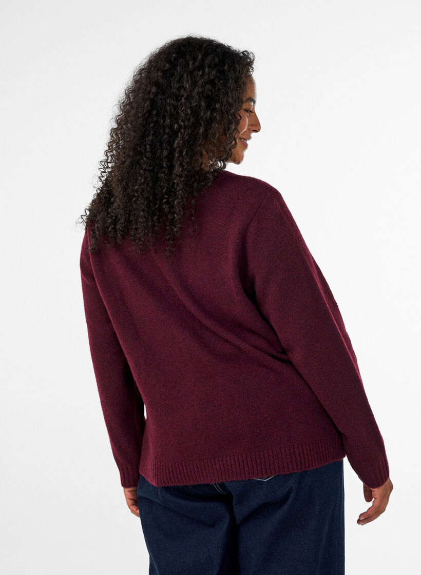 Strikket cardigan med blomsterdetalje, M&oslash;rk Bordeaux, Model image number 2