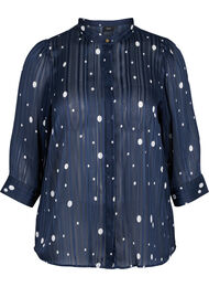 Printet skjortebluse med 3/4 ærmer, Navy Blazer Dot