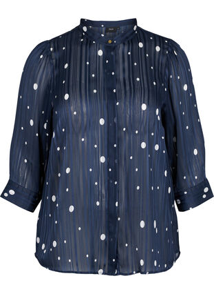 Printet skjortebluse med 3/4 ærmer, Navy Blazer Dot, Packshot image number 0