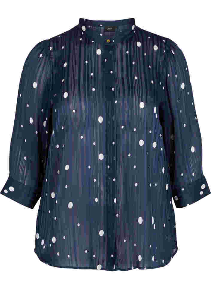 Printet skjortebluse med 3/4 ærmer, Navy Blazer Dot, Packshot image number 0