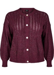 Strikket cardigan med hulm&oslash;nster, M&oslash;rk Bordeaux