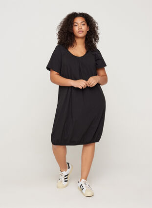 Kortærmet kjole i bomuld, Black, Model image number 2