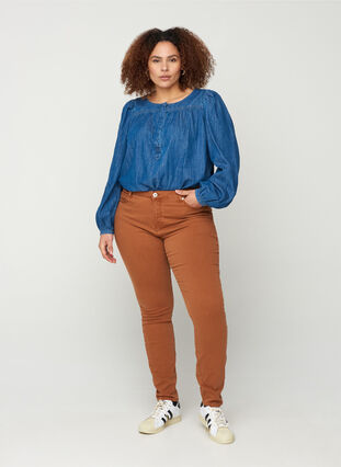 Højtaljede super slim Amy jeans, Brown ASS, Model image number 1