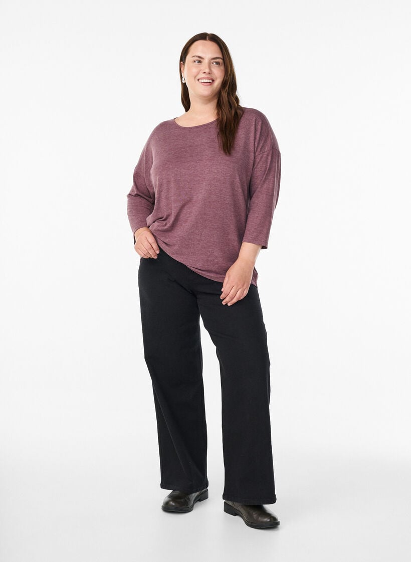 Jerseybluse med 3/4 &aelig;rmer, R&oslash;d, Model image number 1