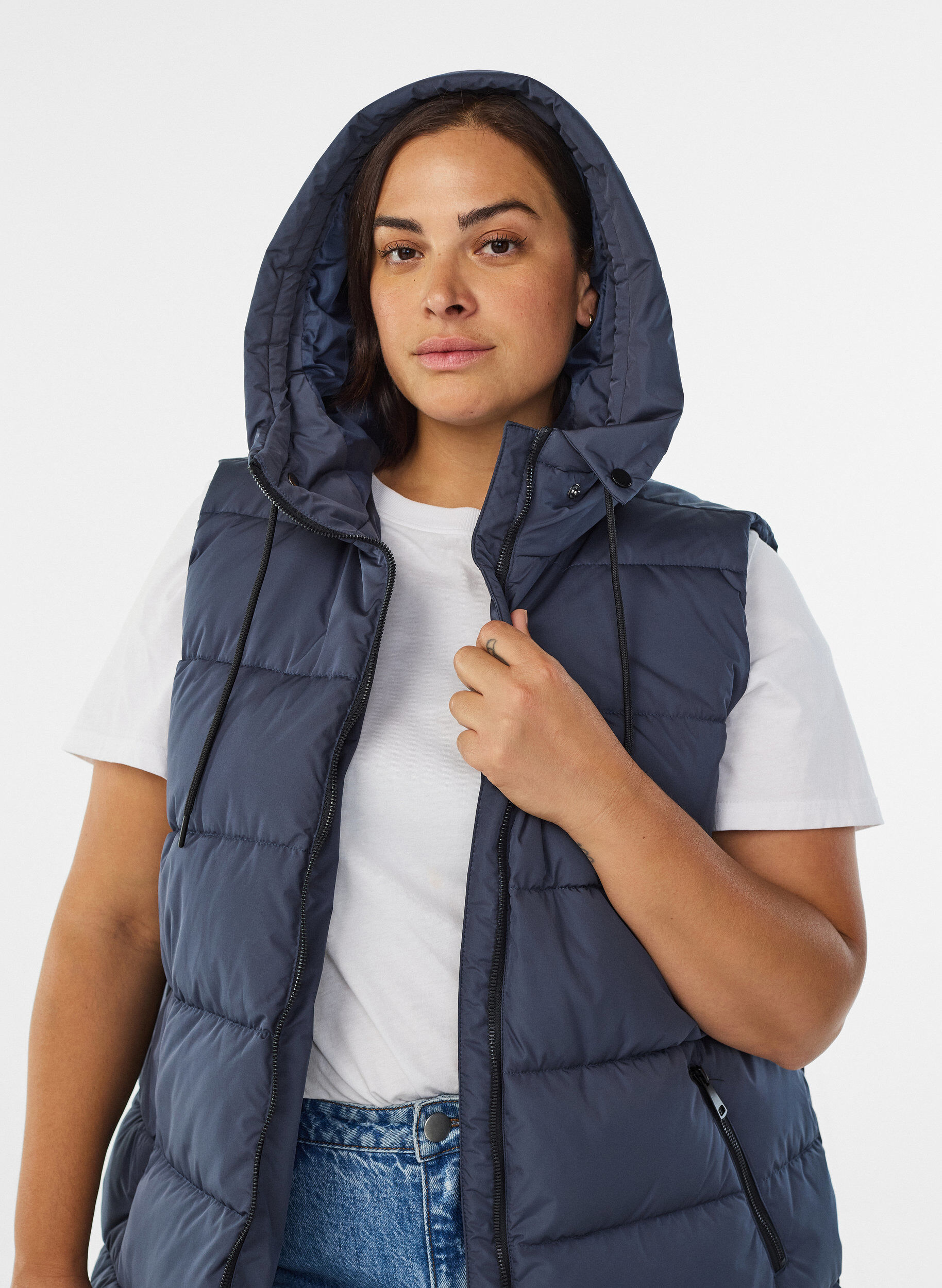 ZizziLang vest med h&aelig;tte og lommer, Bl&aring;, Model image number 3