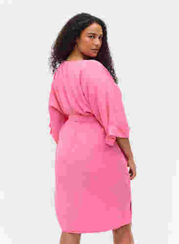 Kjole med 3/4 ærmer og bindebånd, Shocking Pink, Model image number 1