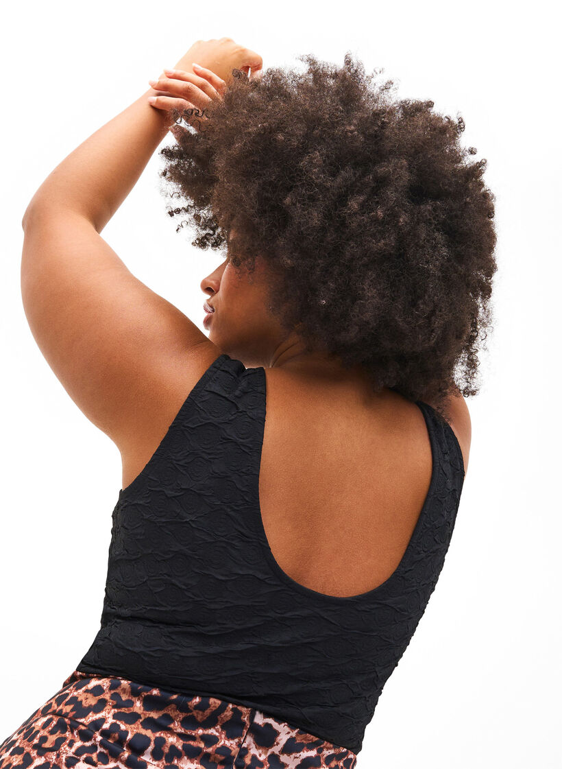 Ærmeløs bodystocking med struktureret tekstur, Black, Model image number 1