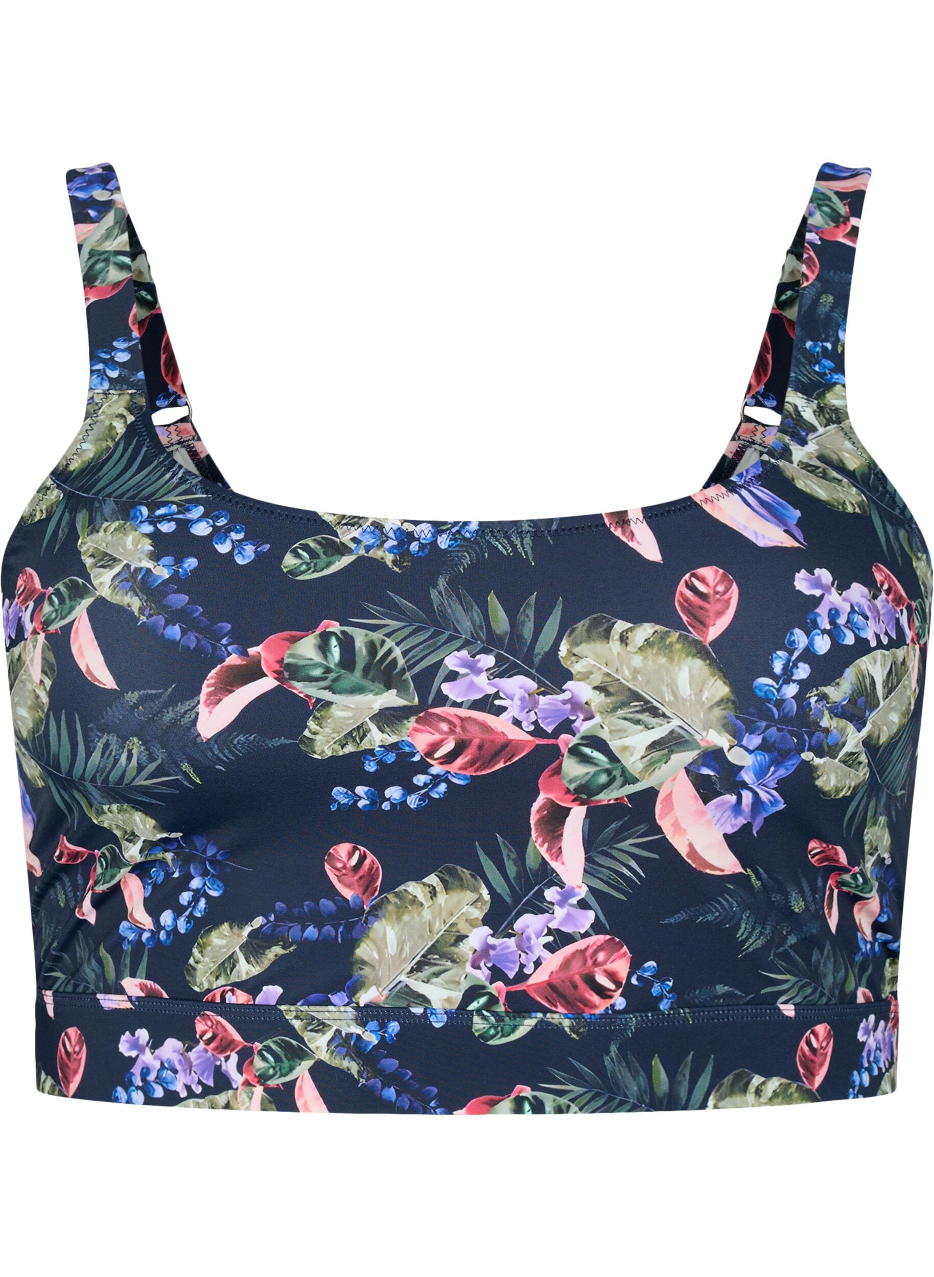 Zizzi Printet bikini top med regulerbare stropper, Deep Palm AOP, Packshot image number 0