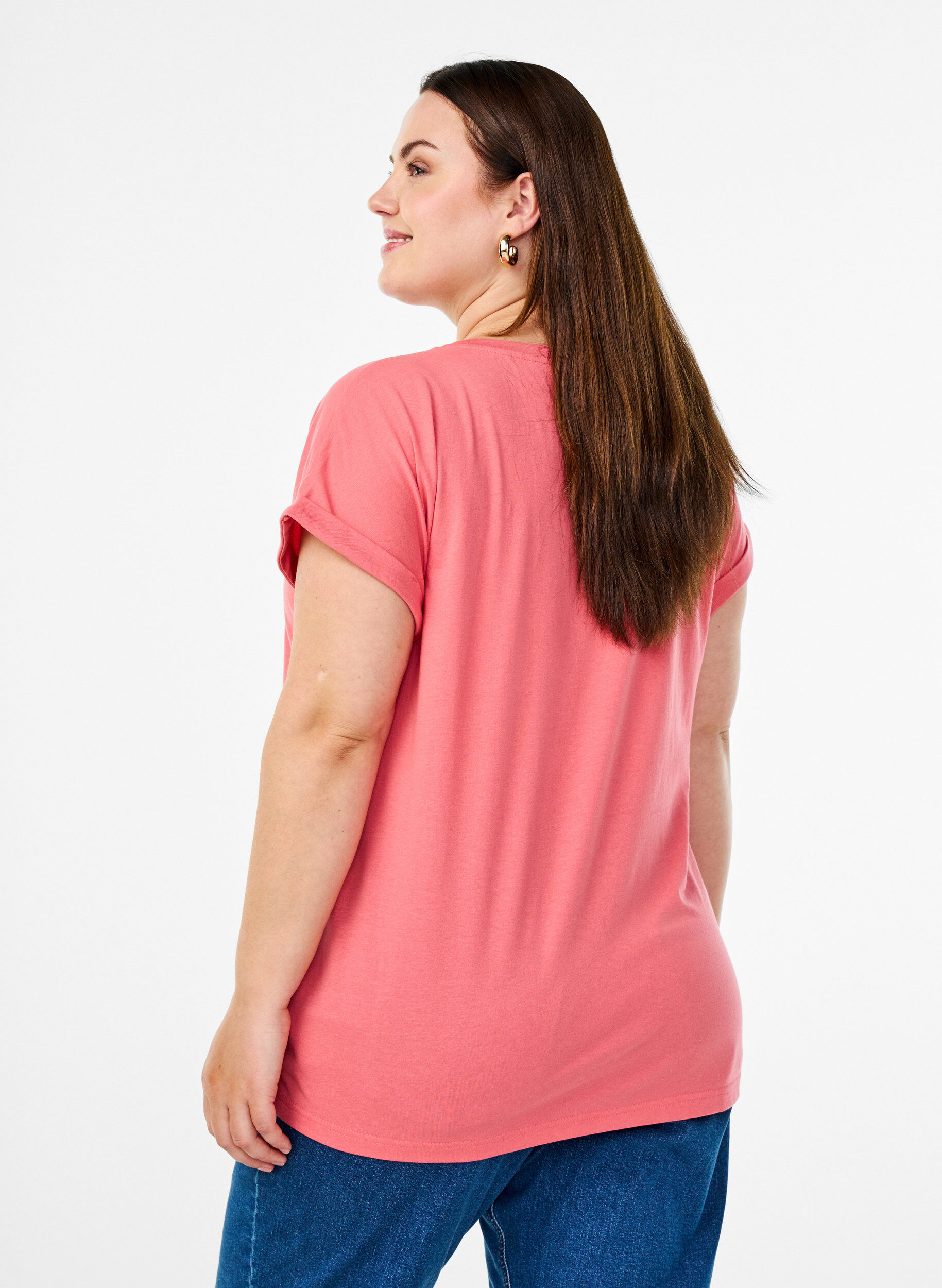 ZizziKort&aelig;rmet t-shirt i bomuldsblanding, Lyser&oslash;d, Model image number 2