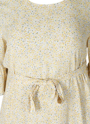 Printet viskose kjole med bindebånd i taljen, Yellow AOP Flower, Packshot image number 2