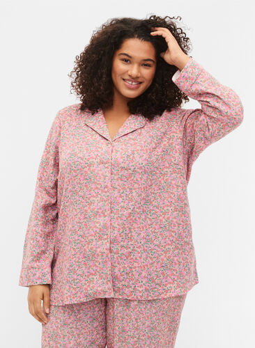 Bomulds natskjorte med blomsterprint, Powder Pink, Model image number 0