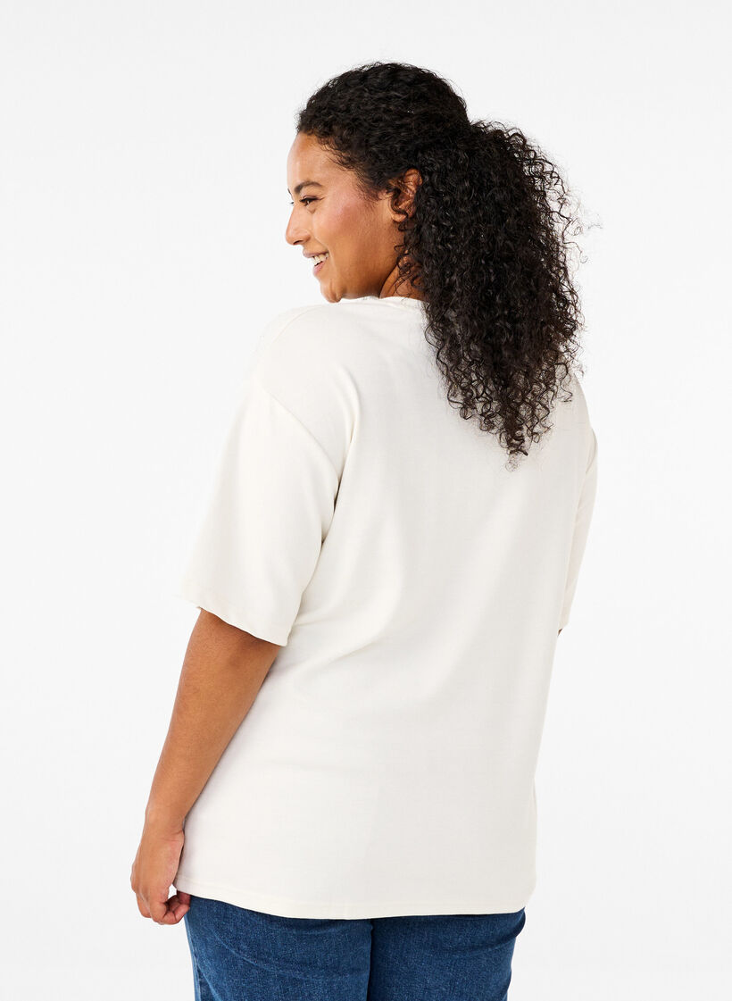 T-shirt med rhinsten og rund hals, Hvid, Model image number 2