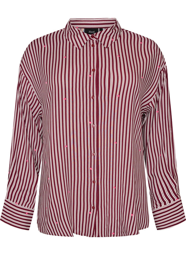 Natskjorte med striber og hjerter, M&oslash;rk Bordeaux, Packshot image number 0