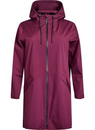 Regnjakke med lommer og h&aelig;tte, M&oslash;rk Bordeaux