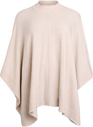 Poncho med ribdetaljer og rund hals, Beige