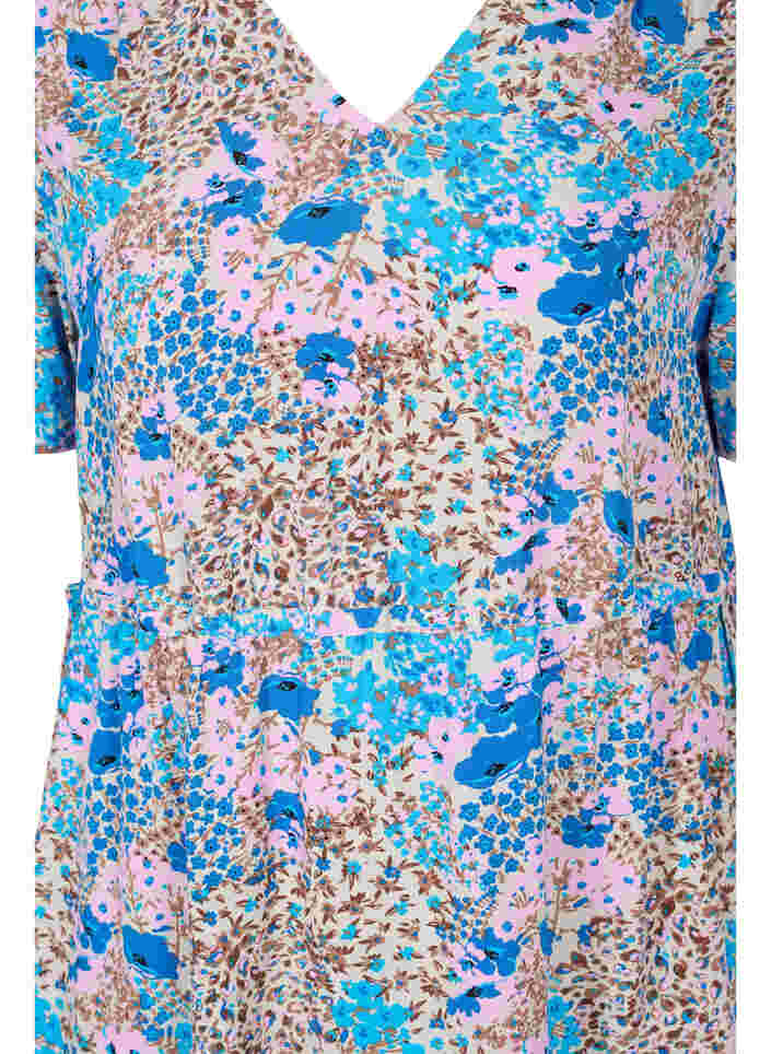Mønstret kjole med snøredetaljer, Blue Rose Flower, Packshot image number 2