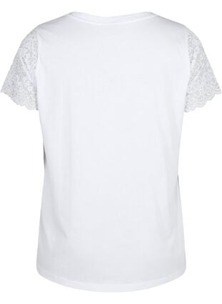 Bomulds t-shirt med korte blondeærmer, Bright White, Packshot image number 1